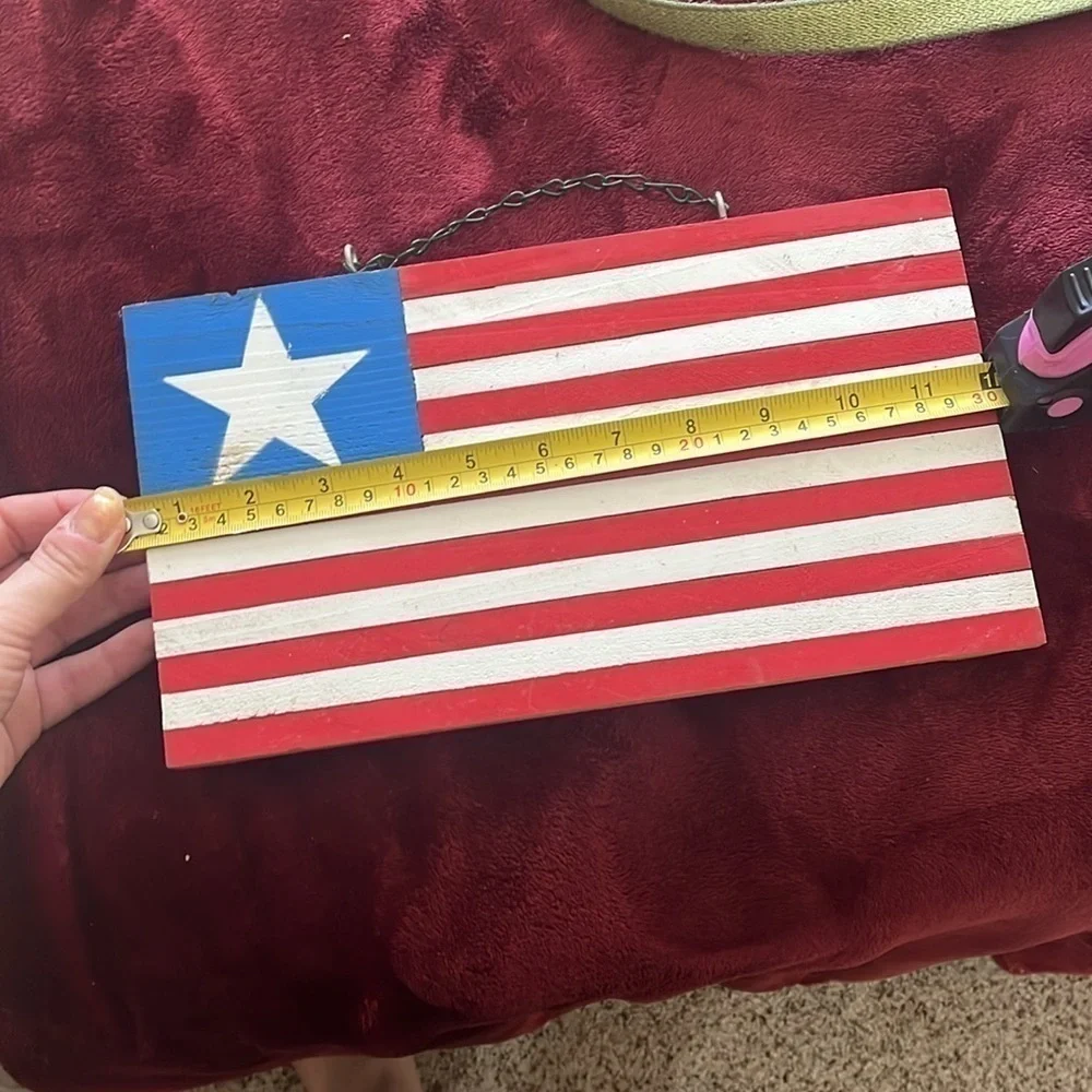 red white and blue wooden hanging flag sign decor
